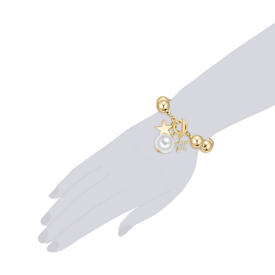 Armband gelbgold Perle (synth.) weiß Glaskristall weiß