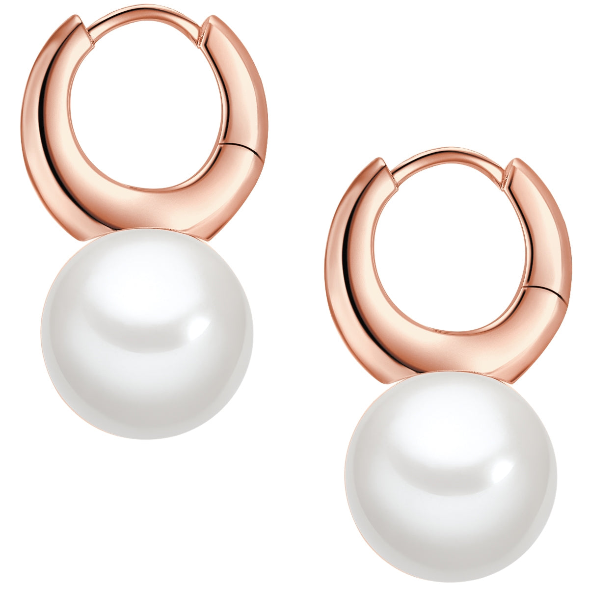 Klappcreolen roségold Muschelkernperle weiß
