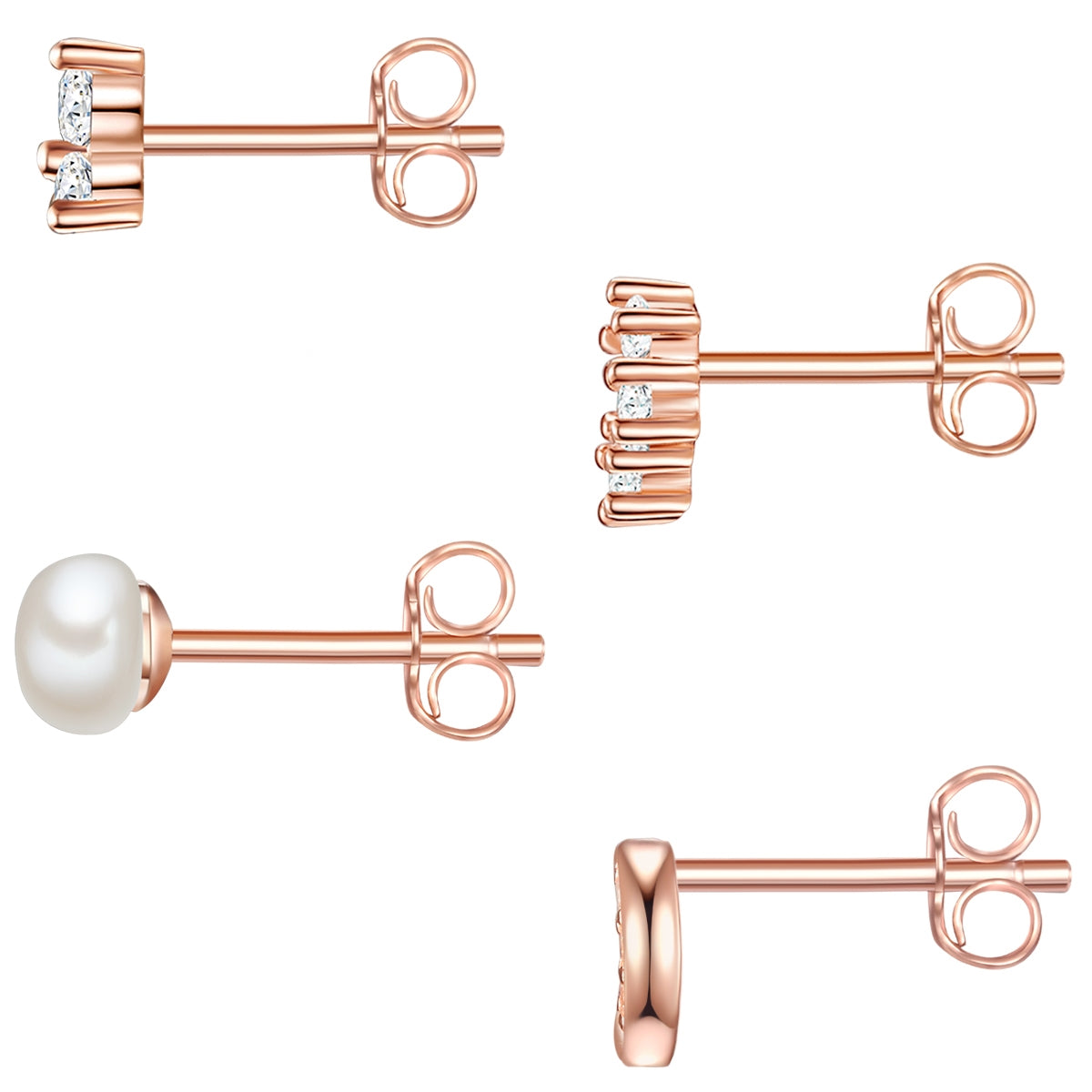 2er Set Ohrstecker roségold Muschelkernperle weiß Zirkonia weiß