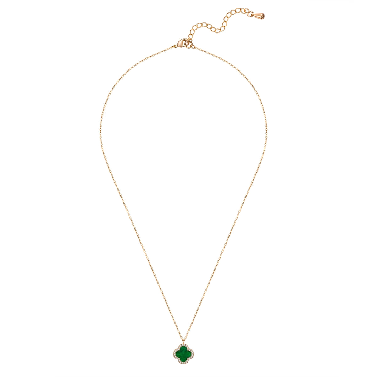 Kette mit Anhänger gelbgold Zirkonia weiß Acryl grün