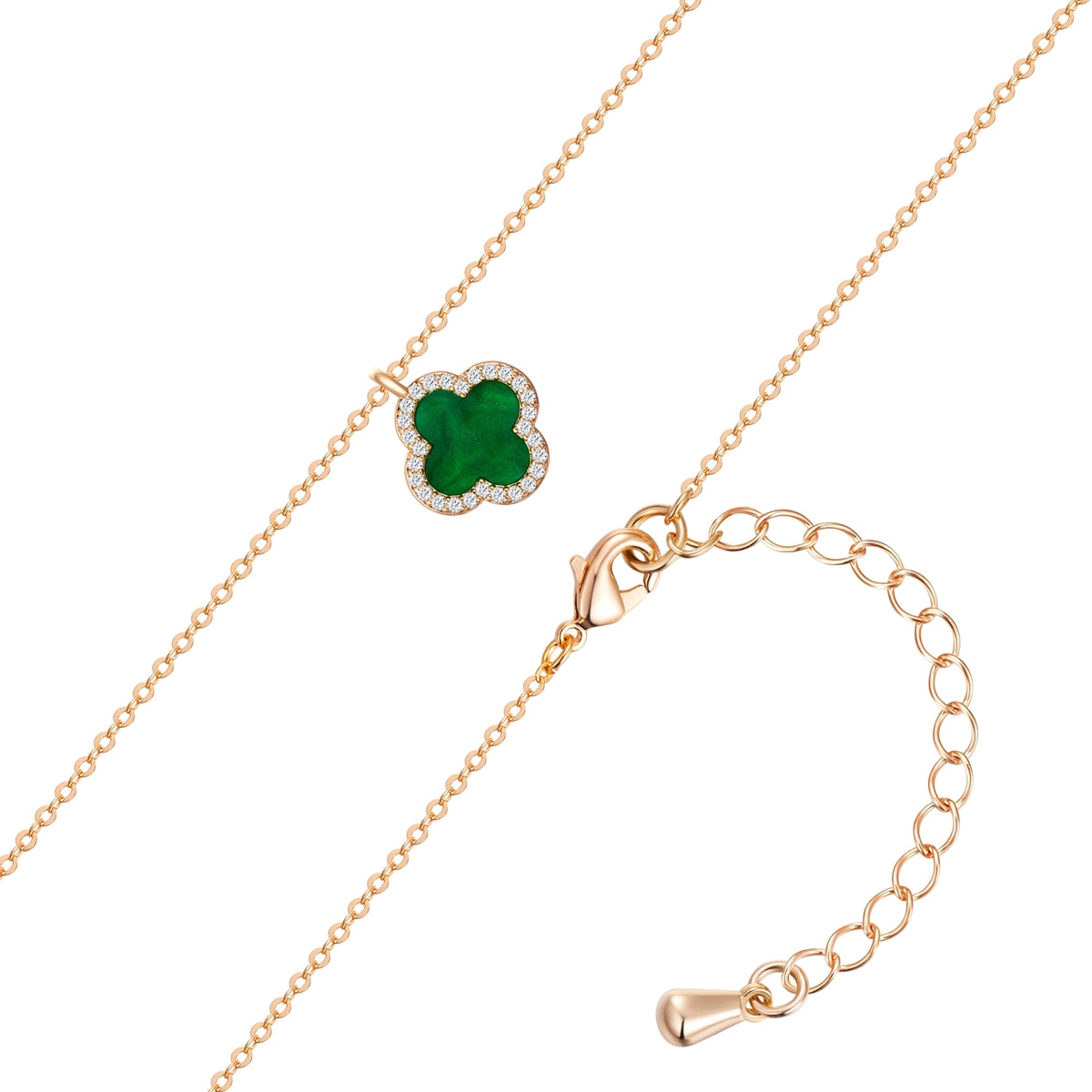 Kette mit Anhänger gelbgold Zirkonia weiß Acryl grün