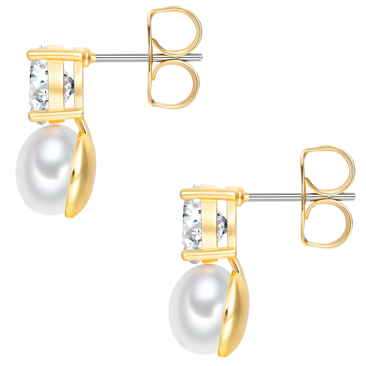 Ohrstecker gelbgold Zirkonia weiß Perle (synth.) weiß