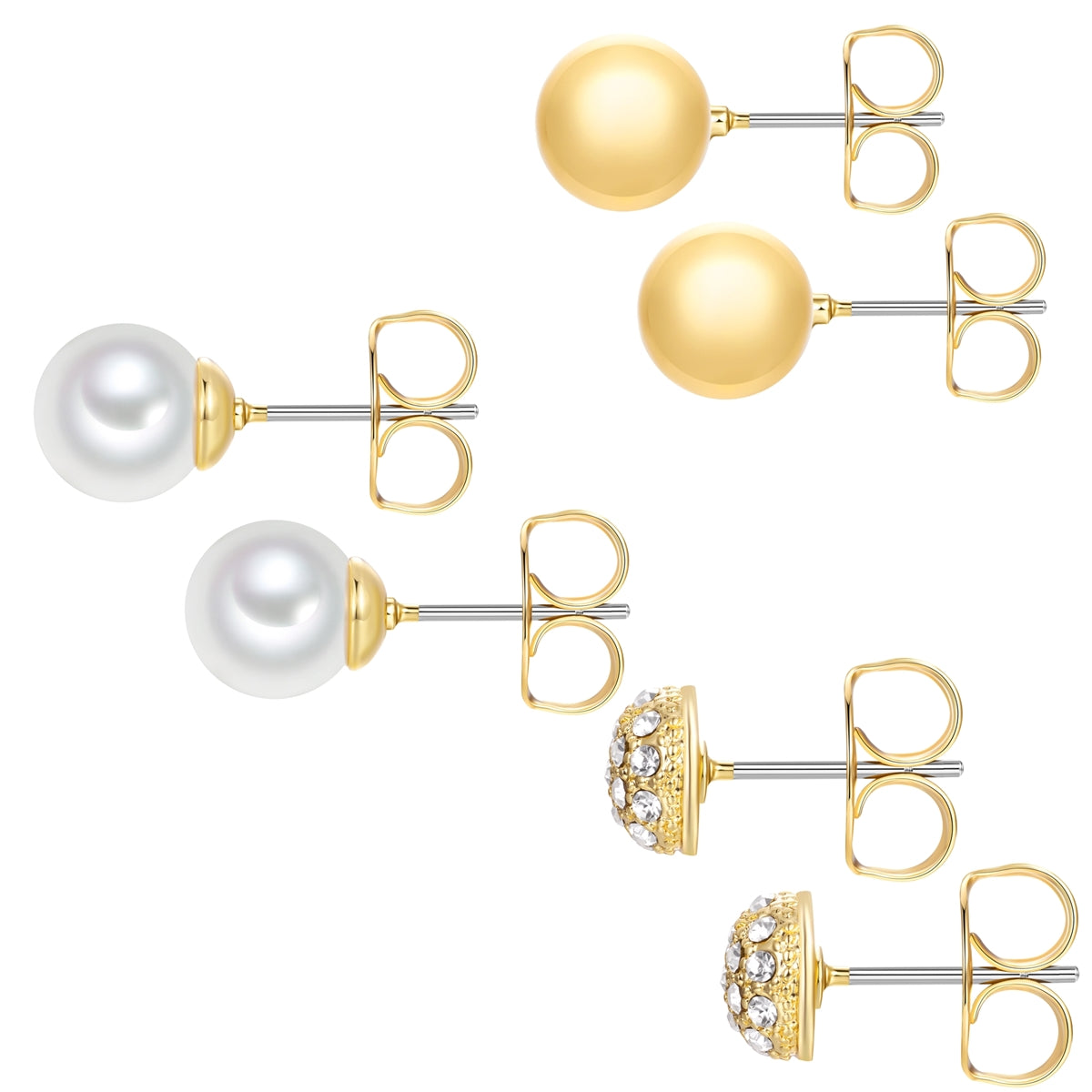 3er Set Ohrstecker gelbgold Glaskristall weiß Glasperle weiß