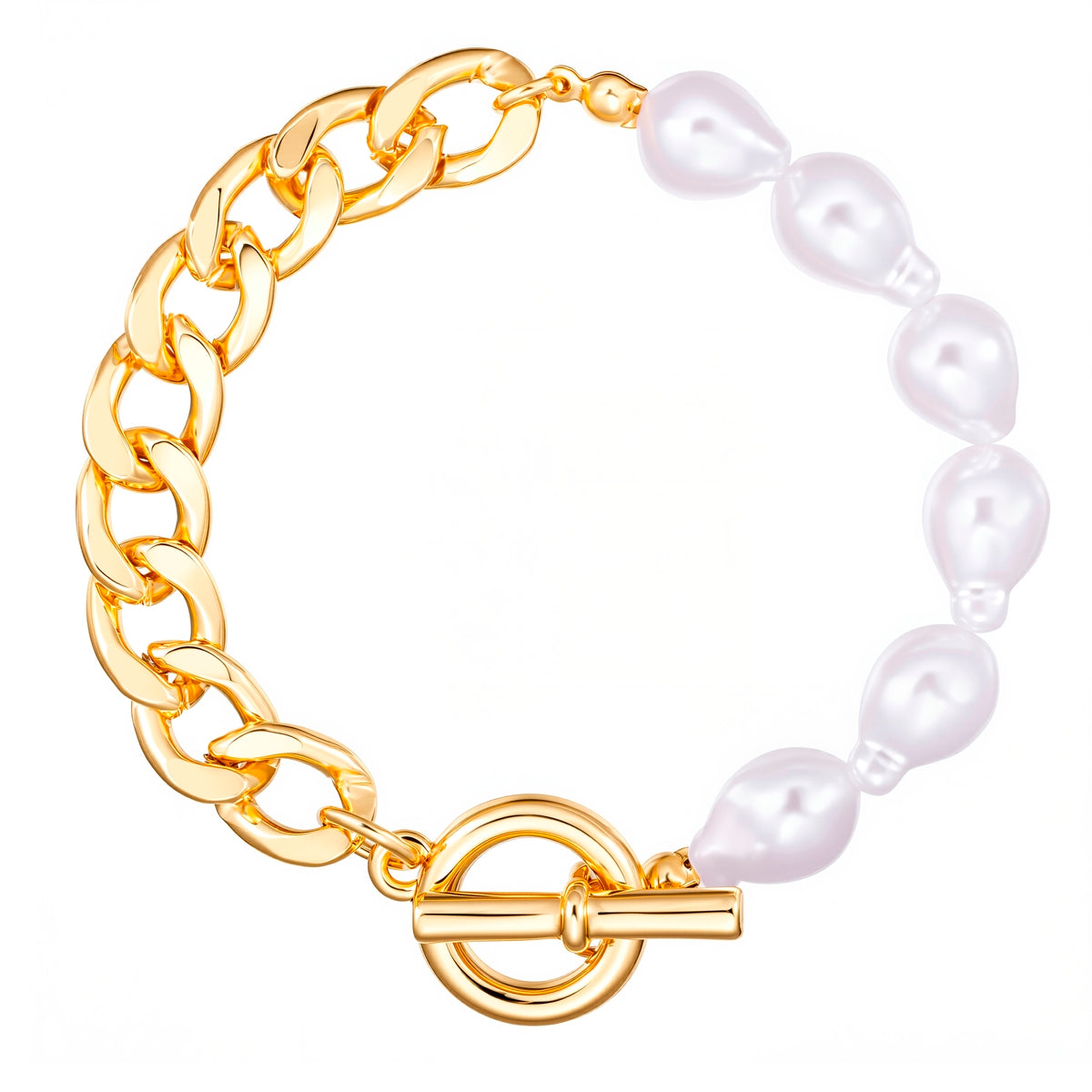 Armband gelbgold Perle (synth.) weiß