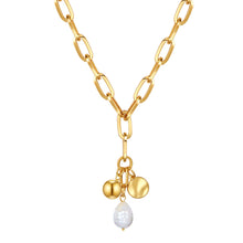  Kette gelbgold Muschelkernperle weiß