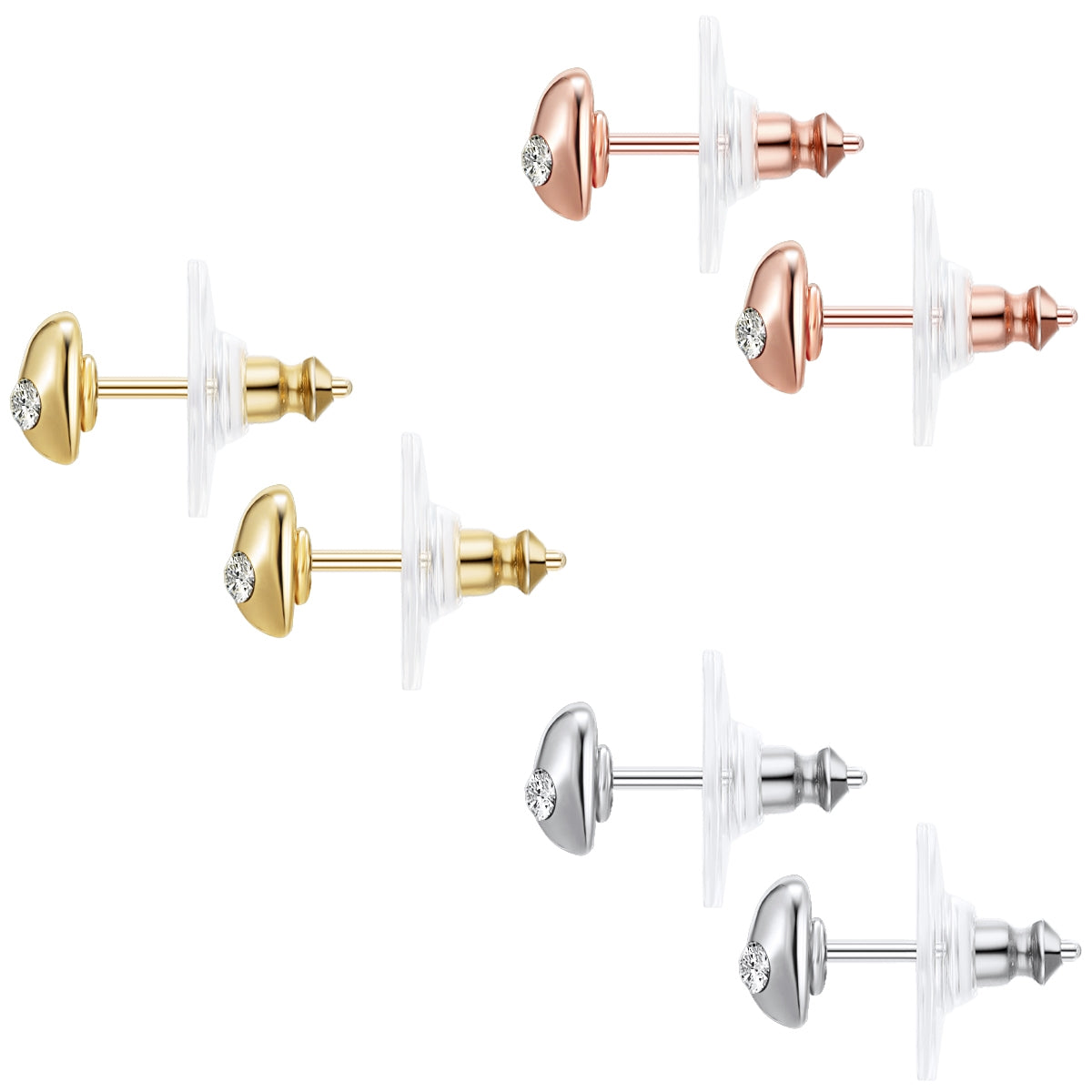 3er Set Ohrstecker tricolor Glaskristall weiß