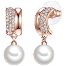  Creolen roségold Muschelkernperle weiß Glaskristall weiß