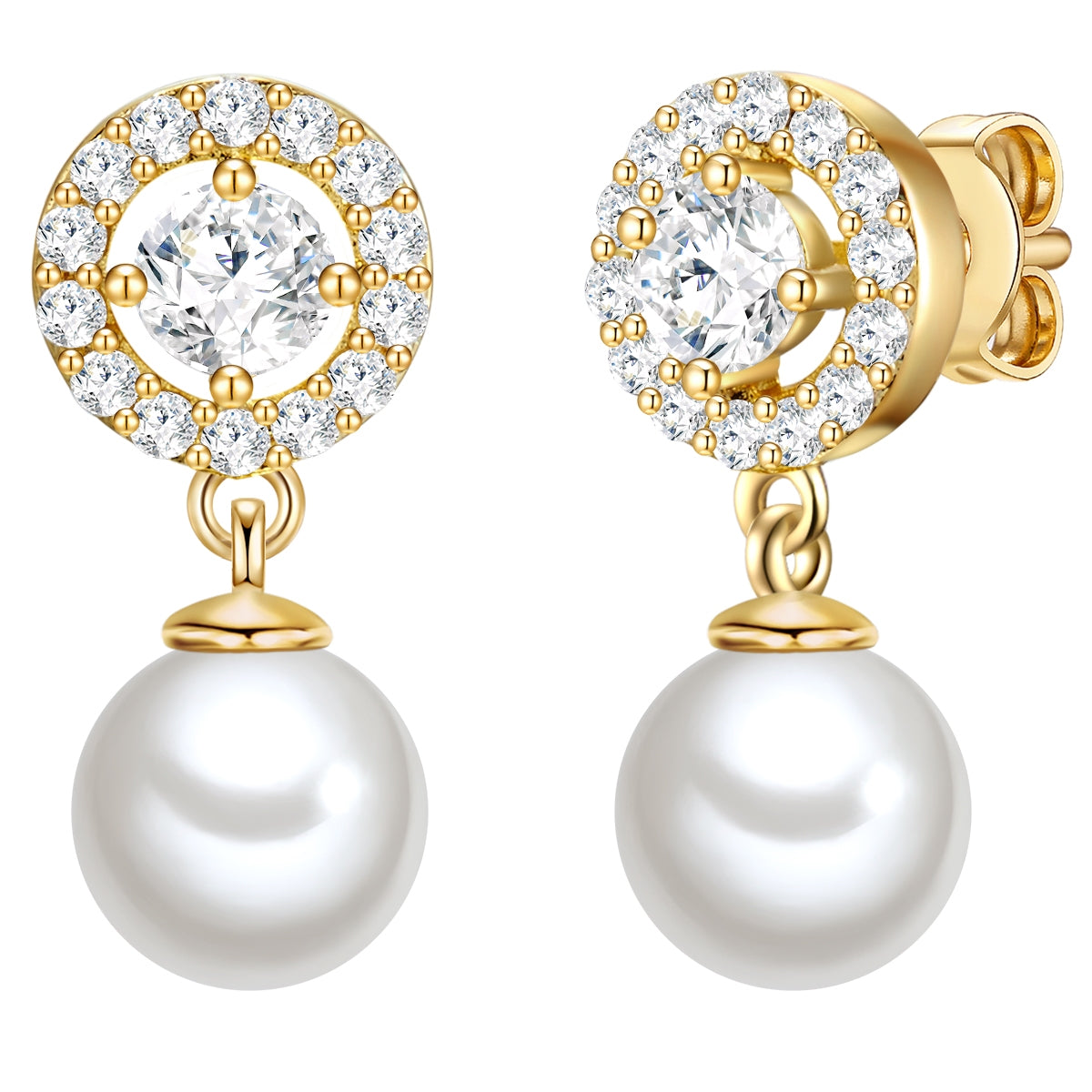 Ohrstecker gelbgold Muschelkernperle weiß Zirkonia weiß