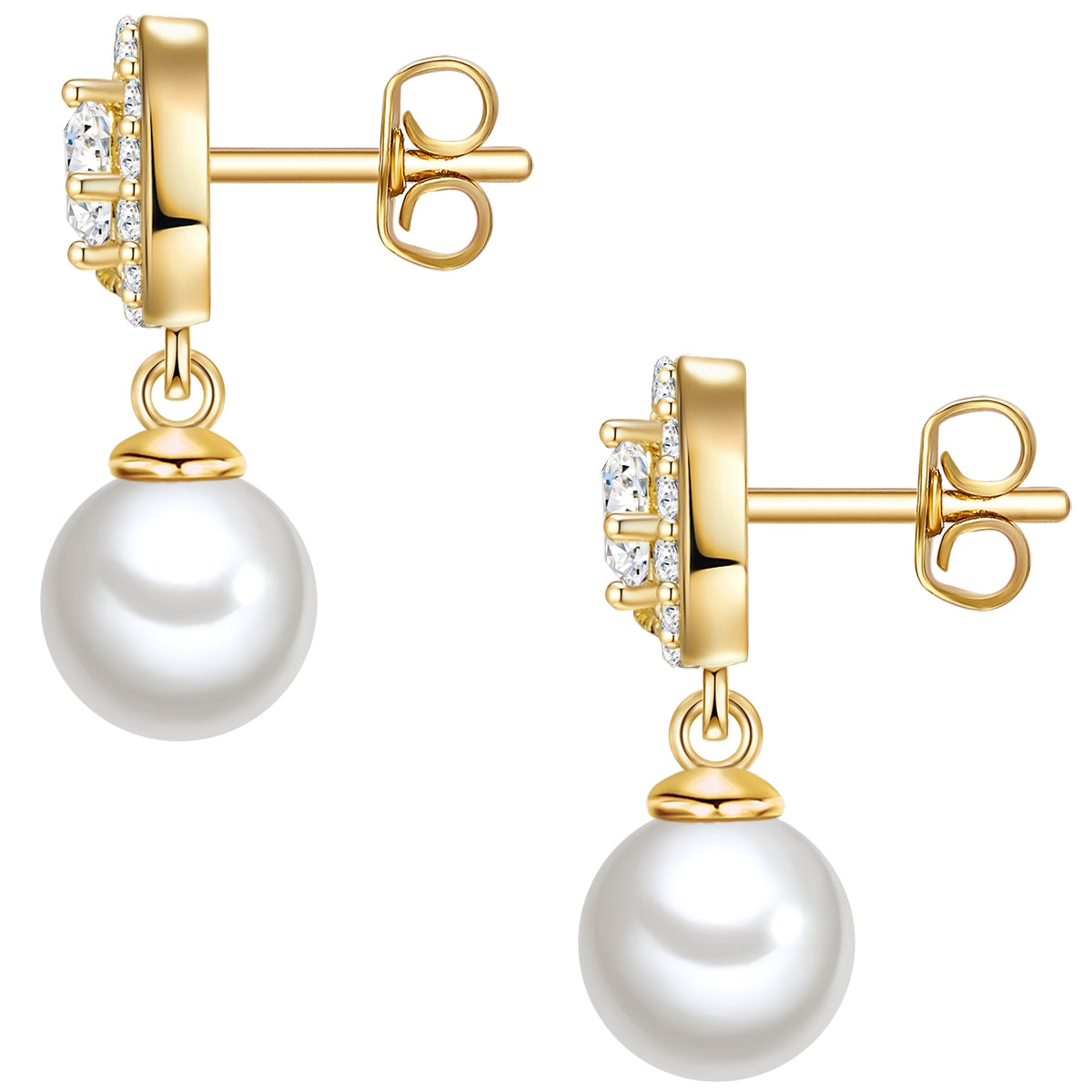 Ohrstecker gelbgold Muschelkernperle weiß Zirkonia weiß