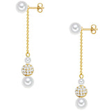 Ohrstecker gelbgold Muschelkernperle weiß Zirkonia weiß
