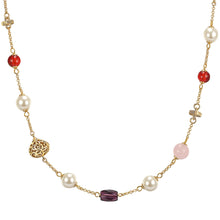  Kette gelbgold Perle (synth.) creme Glaskristall bunt
