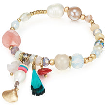  Armband gelbgold Süßwasser-Zuchtperle weiß Kristall bunt Naturstein