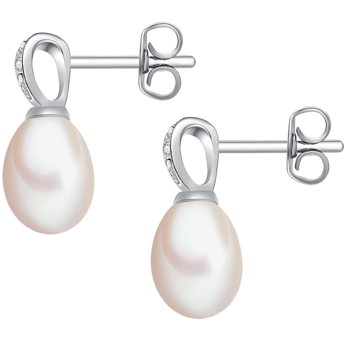 Ohrstecker Sterling Silber Süßwasser-Zuchtperle creme Diamant weiß