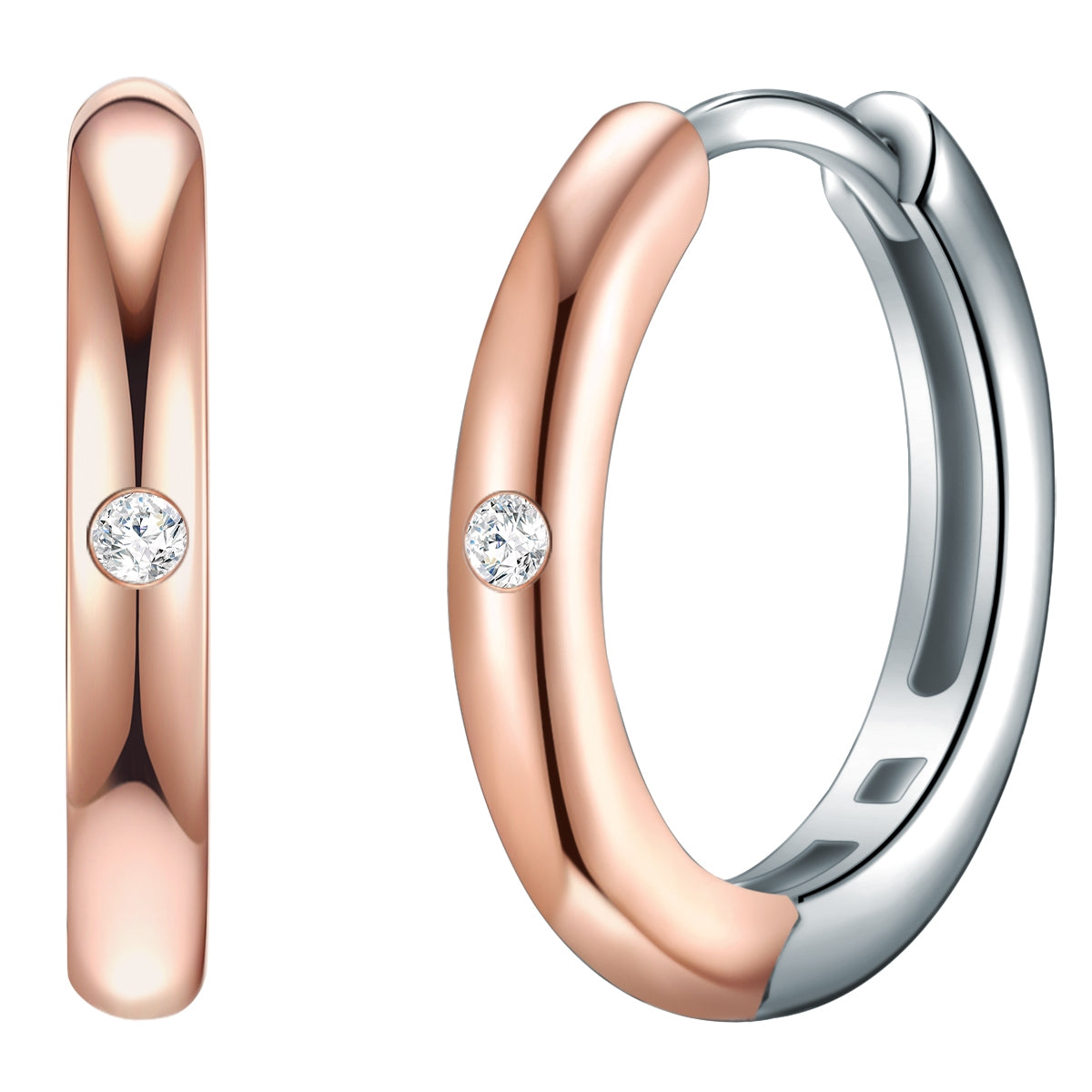 Creolen Sterling Silber bi-Color Diamant weiß