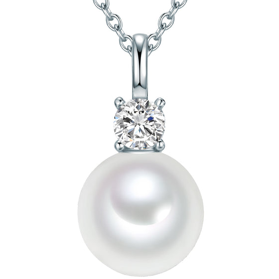 Kette mit Anhänger Sterling Silber Muschelkernperle weiß Zirkonia weiß