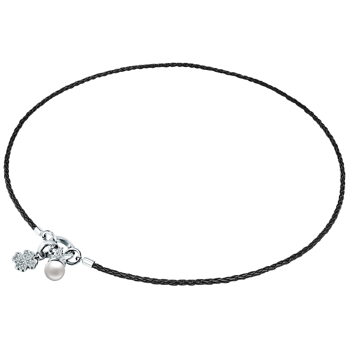 Kette schwarz Perle (synth.) weiß verziert mit Kristallen von Swarovski® weiß