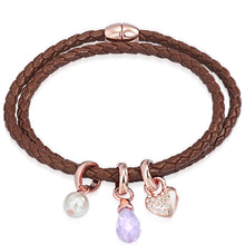  Armband braun Perle (synth.) weiß verziert mit Kristallen von Swarovski® weiß Glas lila