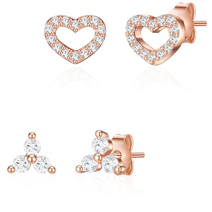 2er Set Ohrstecker roségold Zirkonia weiß
