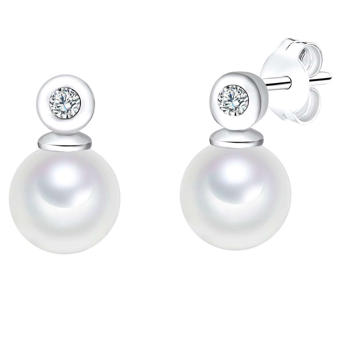 Ohrstecker Sterling Silber Süßwasser-Zuchtperle weiß Zirkonia weiß