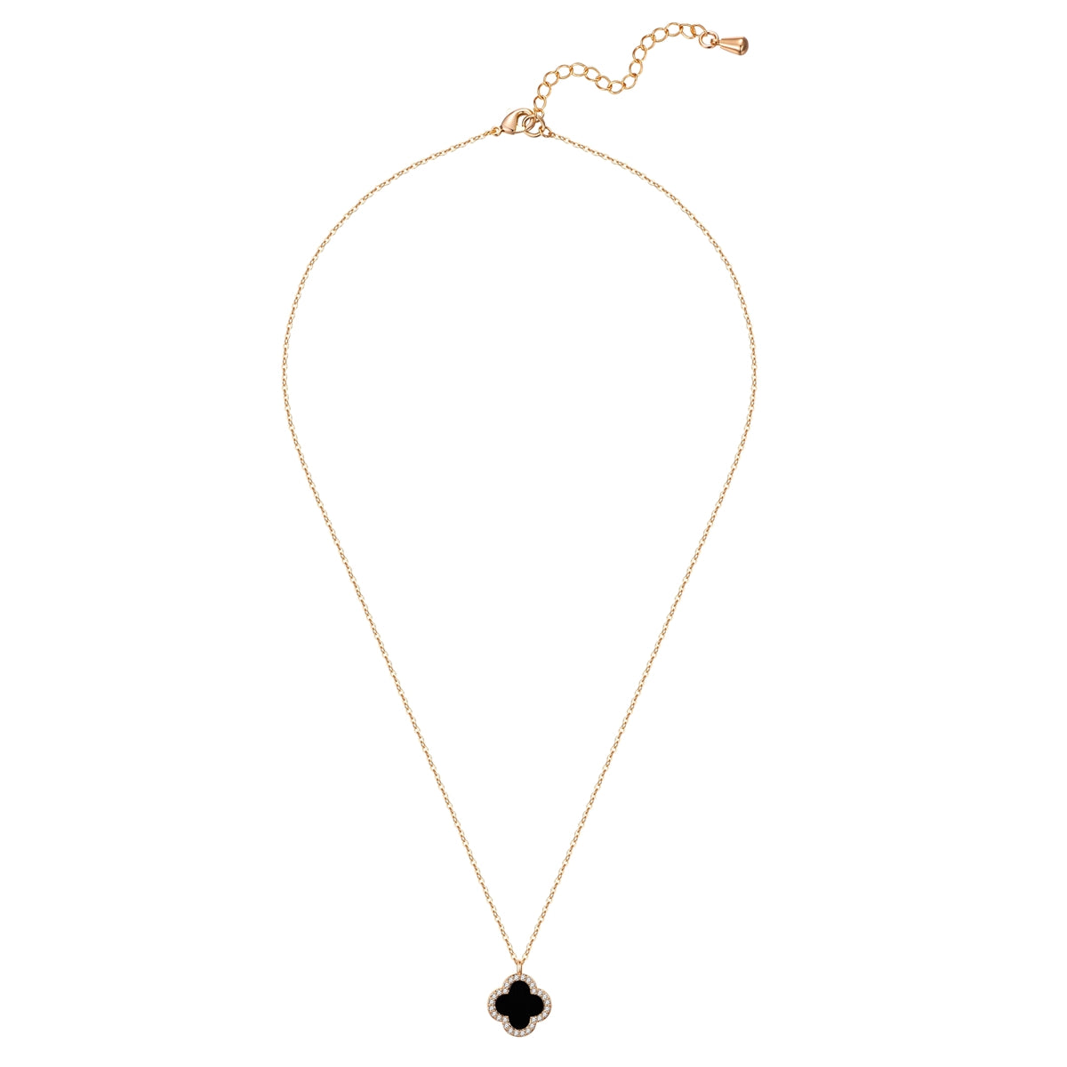 Kette mit Anhänger geblgold Zirkonia weiß Acryl schwarz