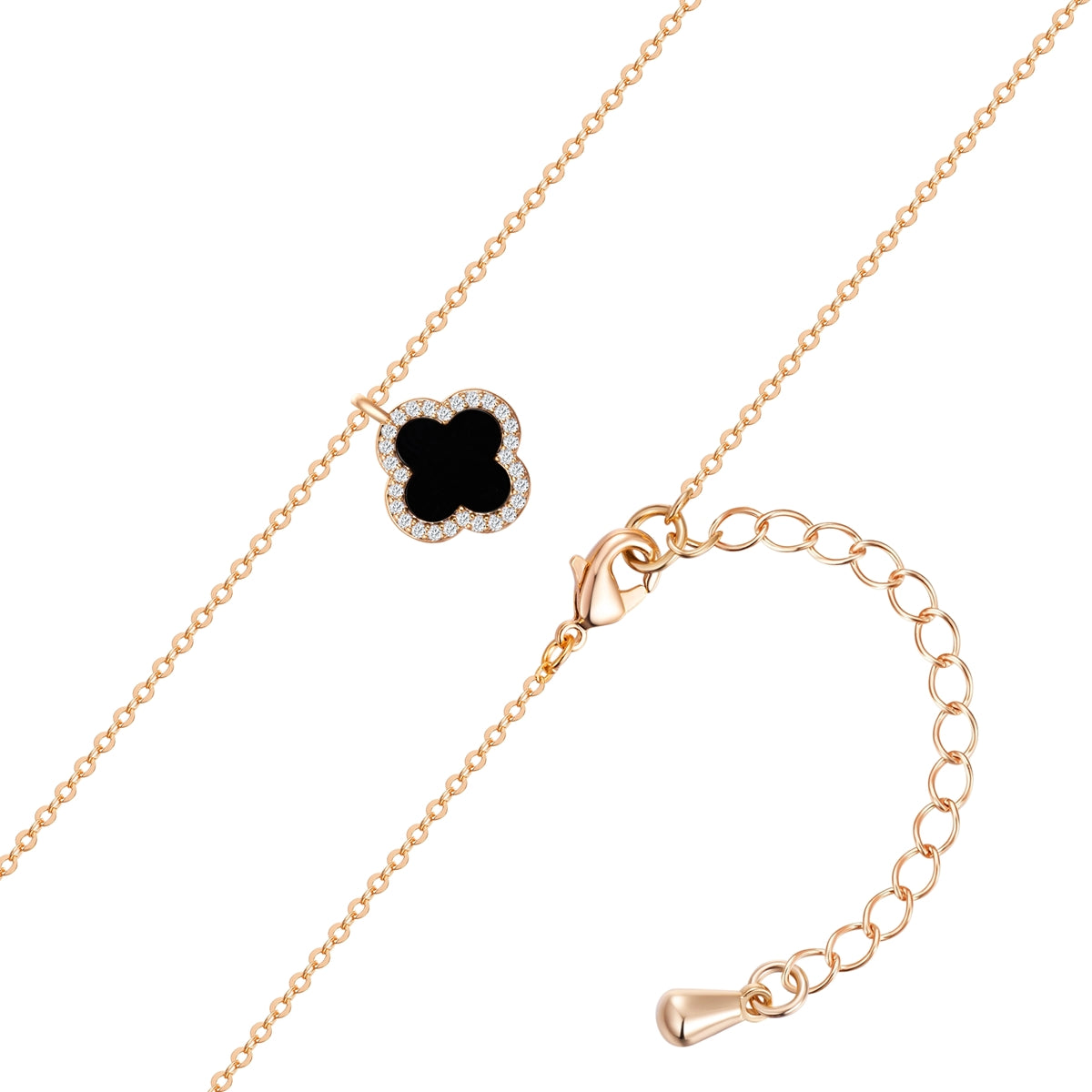 Kette mit Anhänger geblgold Zirkonia weiß Acryl schwarz