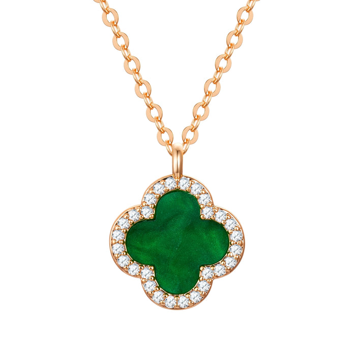 Kette mit Anhänger gelbgold Zirkonia weiß Acryl grün
