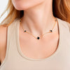 Kette mit Anhänger geblgold Zirkonia weiß Acryl schwarz