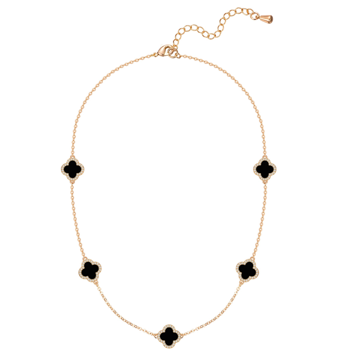 Kette mit Anhänger geblgold Zirkonia weiß Acryl schwarz