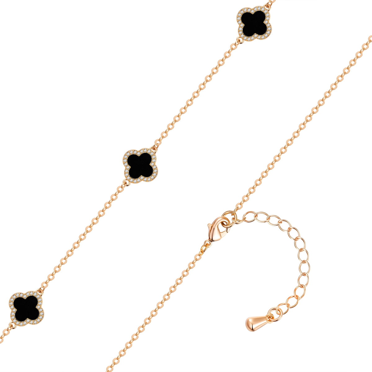 Kette mit Anhänger geblgold Zirkonia weiß Acryl schwarz