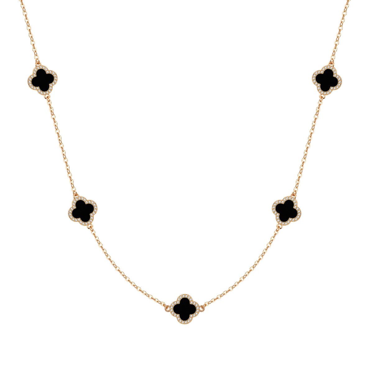 Kette mit Anhänger geblgold Zirkonia weiß Acryl schwarz