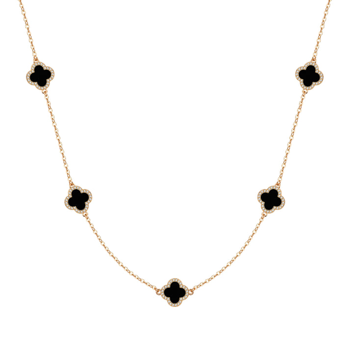 Kette mit Anhänger geblgold Zirkonia weiß Acryl schwarz