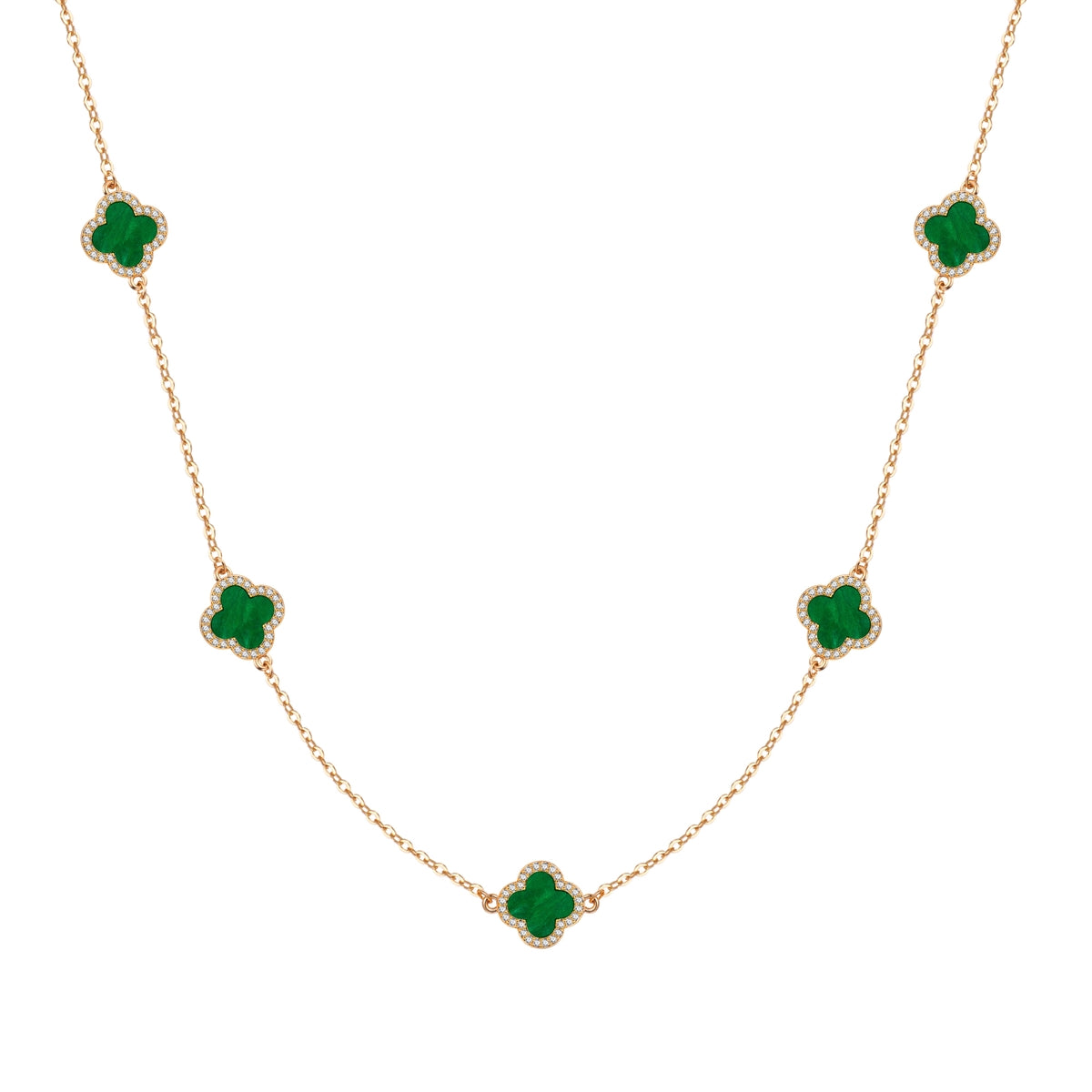Kette mit Anhänger gelbgold Zirkonia weiß Acryl grün