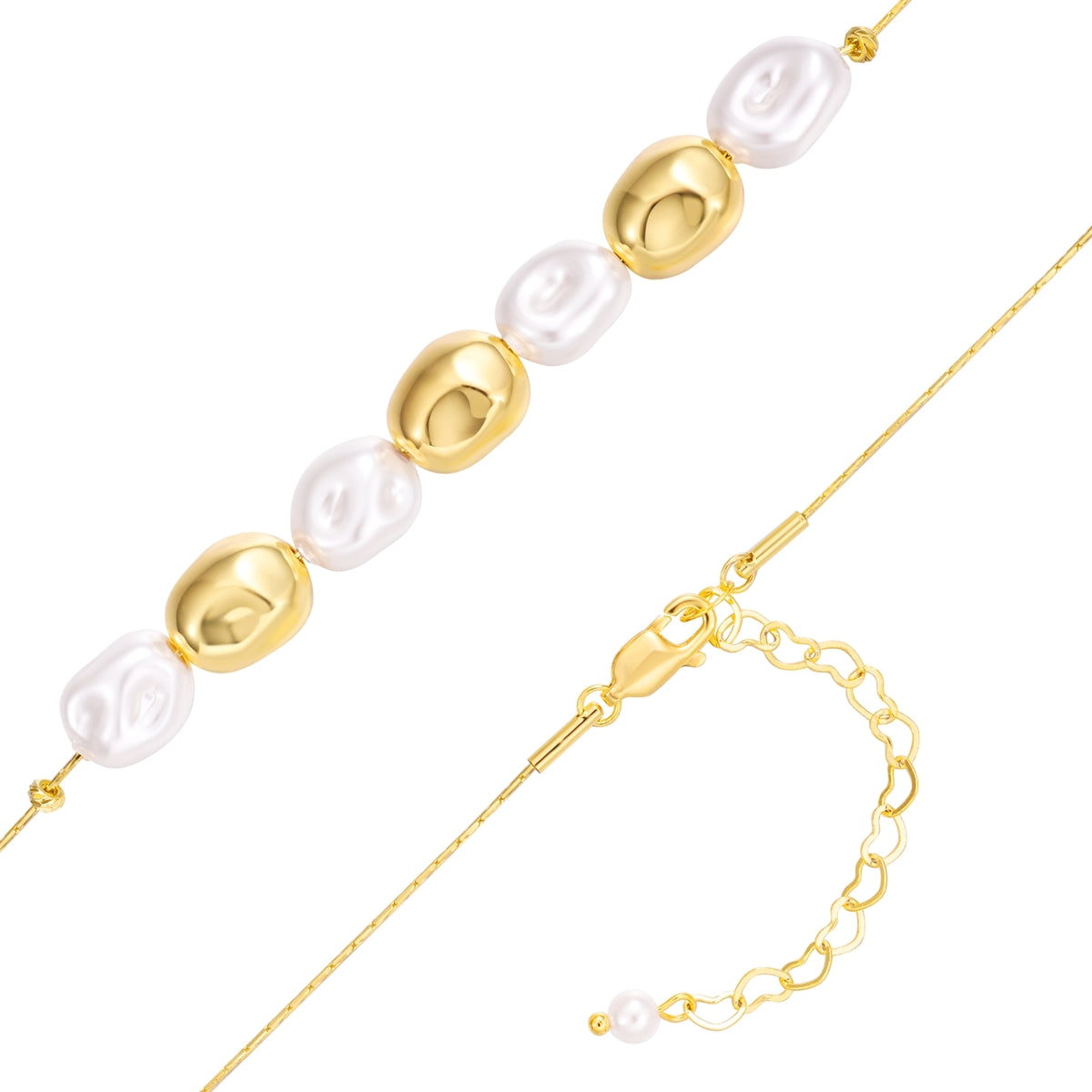 Kette gelbgold Glasperle weiß