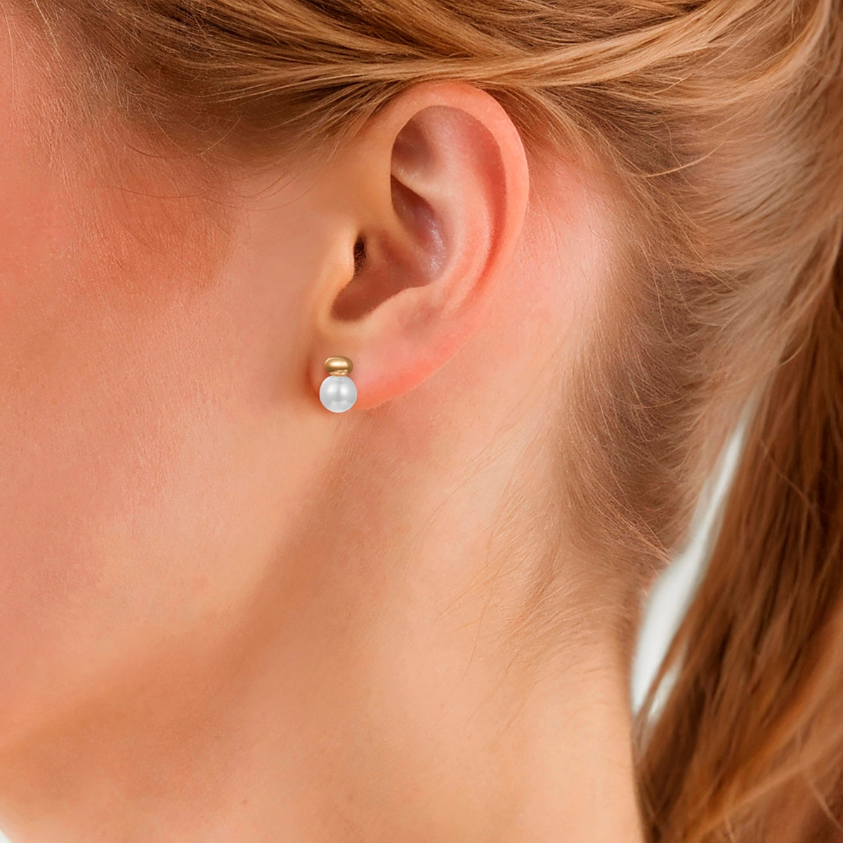 Ohrstecker gelbgold Muschelkernperle weiß