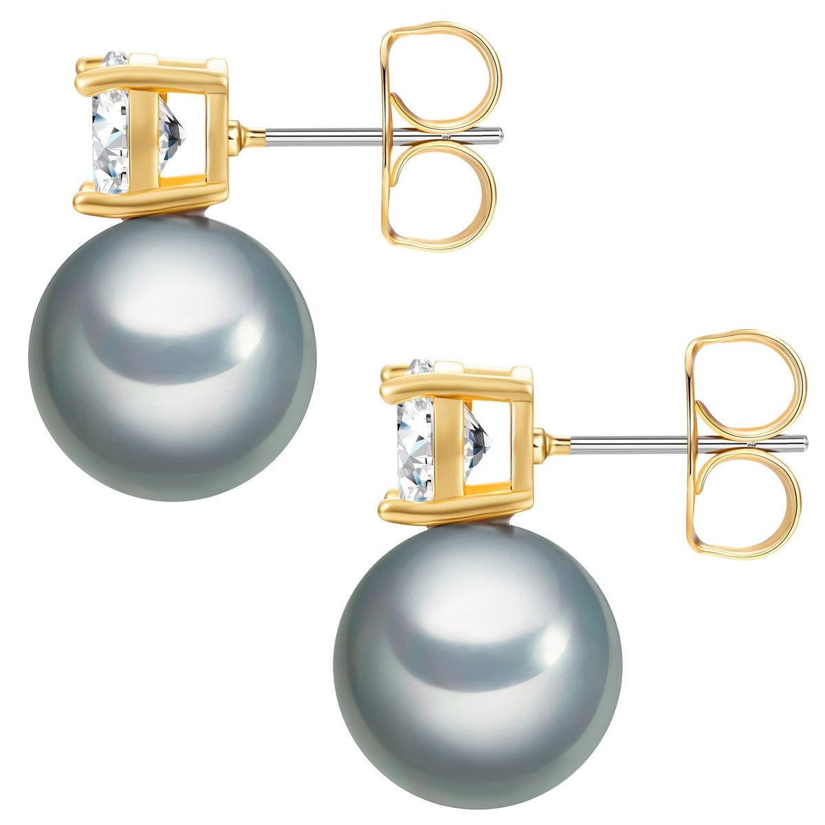 Ohrstecker gelbgold Zirkonia weiß Glasperle grau