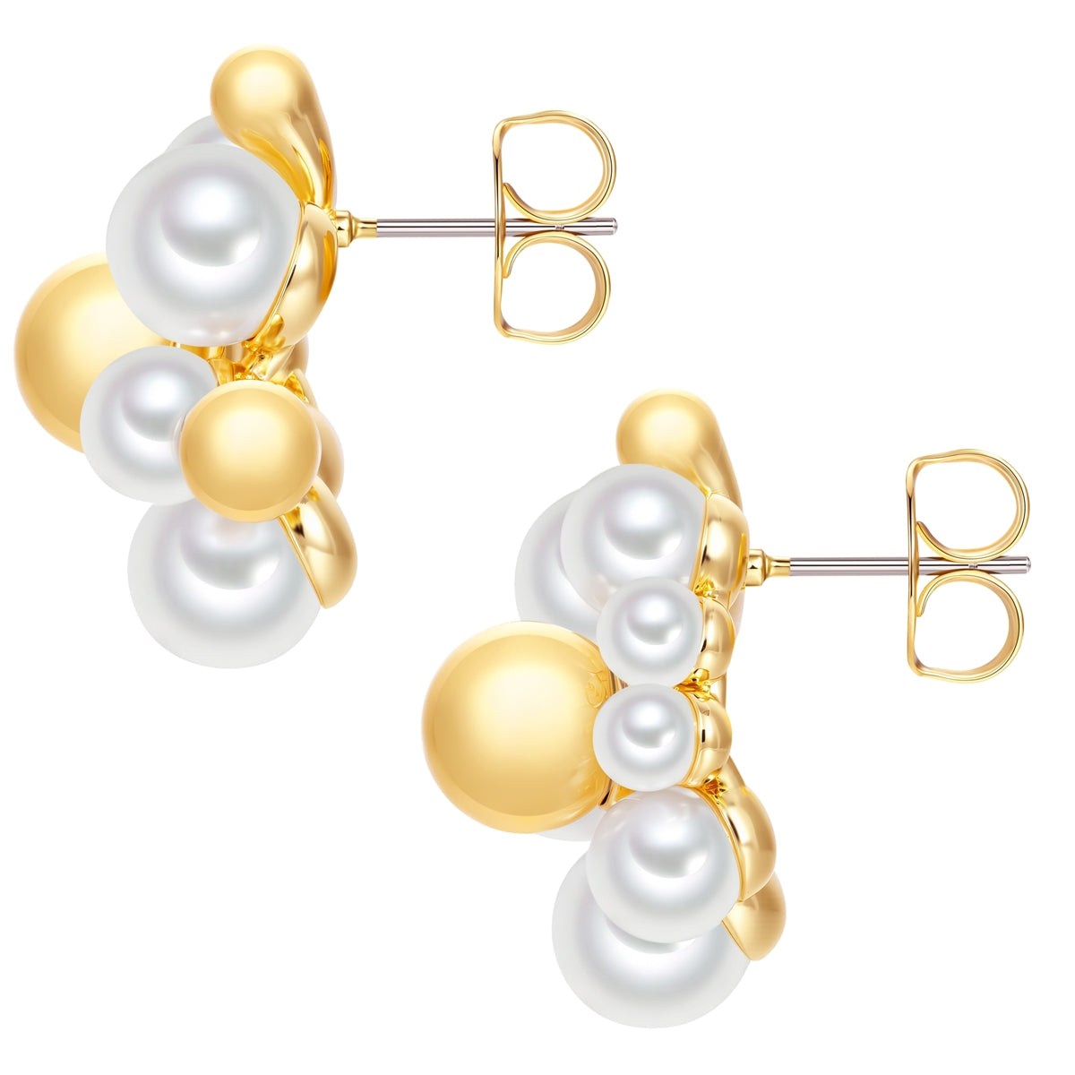 Ohrstecker gelbgold Perle (synth.) weiß