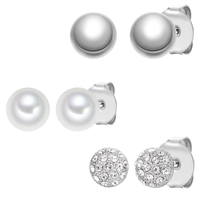 3er Set Ohrstecker Glaskristall weiß Glasperle weiß