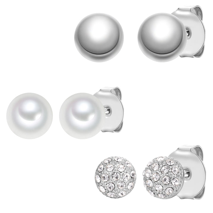 3er Set Ohrstecker Glaskristall weiß Glasperle weiß