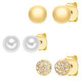 3er Set Ohrstecker gelbgold Glaskristall weiß Glasperle weiß