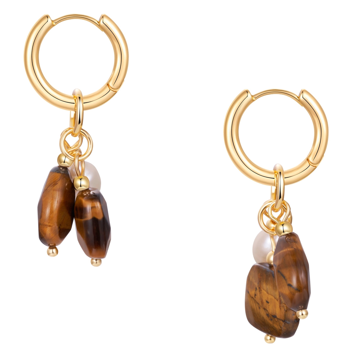 Creolen gelbgold Naturstein braun Süßwasser-Zuchtperle weiß