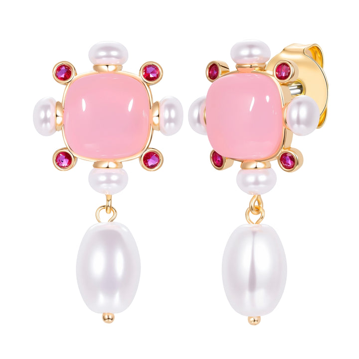 Ohrhänger Zirkonia rot Achat (synth.) rosa Perle (synth.) weiß