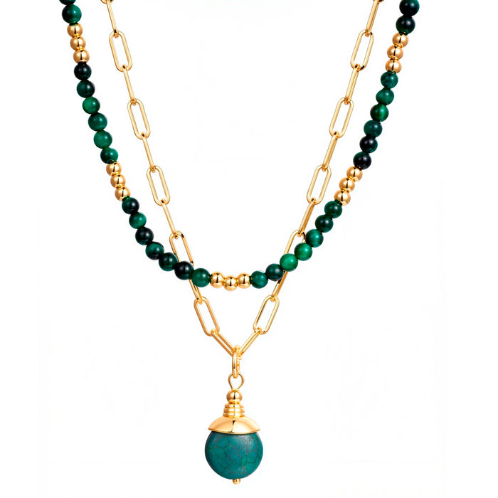 Kette mit Anhänger gelbgold Naturstein grün