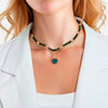 Kette mit Anhänger gelbgold Naturstein grün