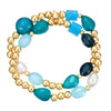 Armband gelbgold Glas blau grün Süßwasser-Zuchtperle weiß