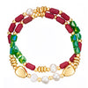 Armband gelbgold Süßwasser-Zuchtperle weiß Glas grün Naturstein rot