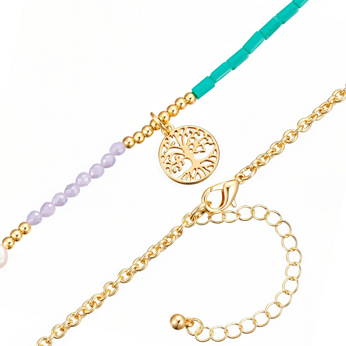 Kette mit Anhänger gelbgold Süßwasser-Zuchtperle weiß Glas multicolor