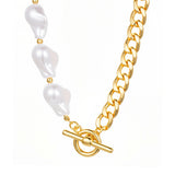 Kette gelbgold Perle (synth.) weiß