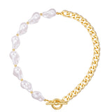 Kette gelbgold Perle (synth.) weiß
