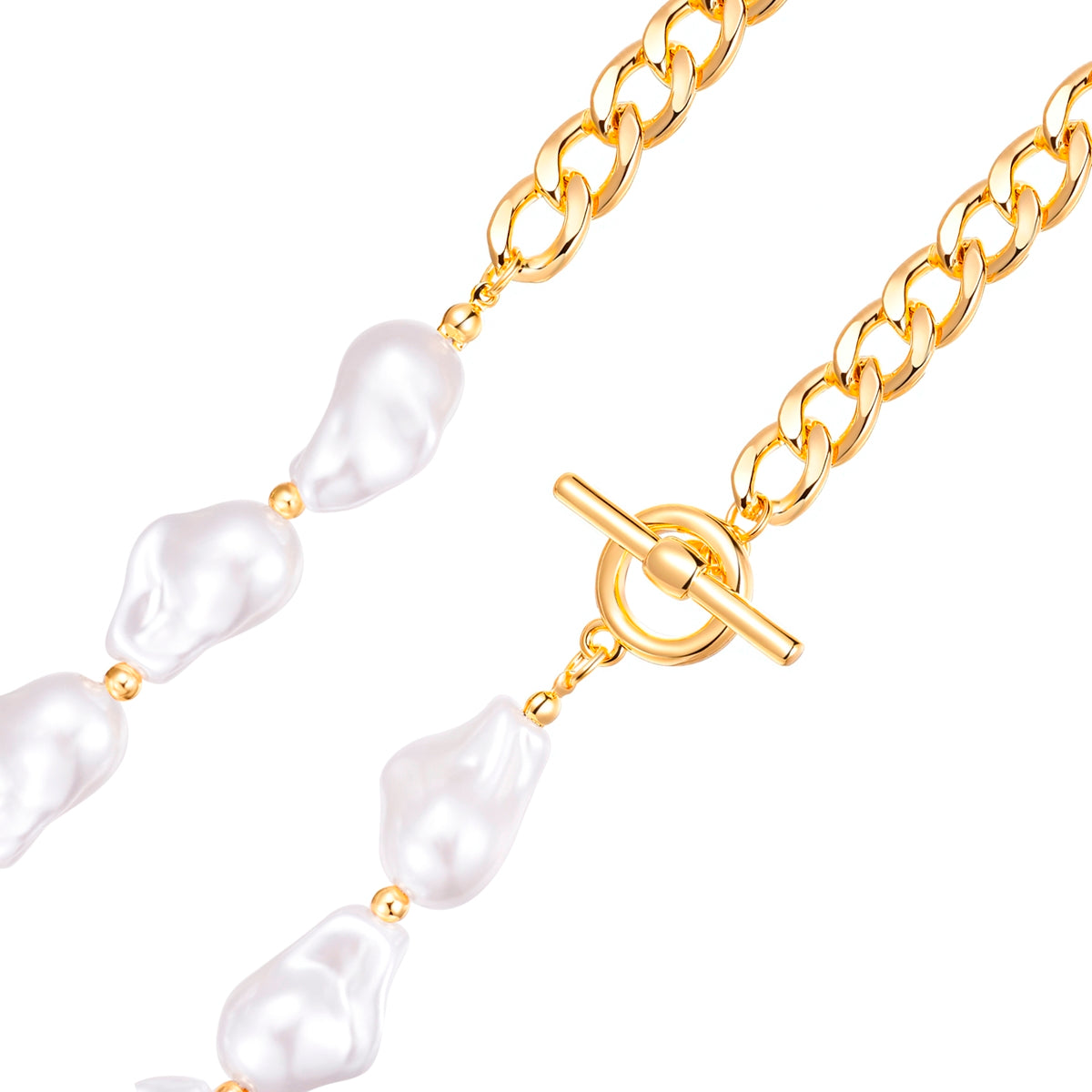 Kette gelbgold Perle (synth.) weiß