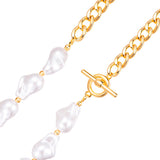 Kette gelbgold Perle (synth.) weiß